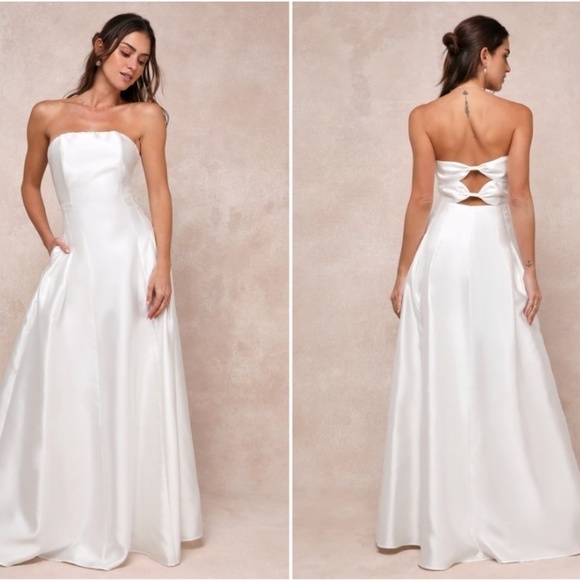 LULUS Bridal Wedding  Rehearsal Dinner Reception Bustier Maxi Dress • Large NWOT - Picture 3 of 3